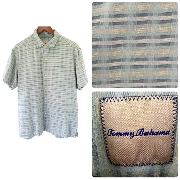 Tommy Bahama Silk Cotton Blend Shirt Pixel In Paradise Camp Shirt Blue Aloha Med - Picture 2 of 16